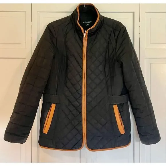 Liverpool LA black quilted tan trim jacket size m - Picture 2 of 10